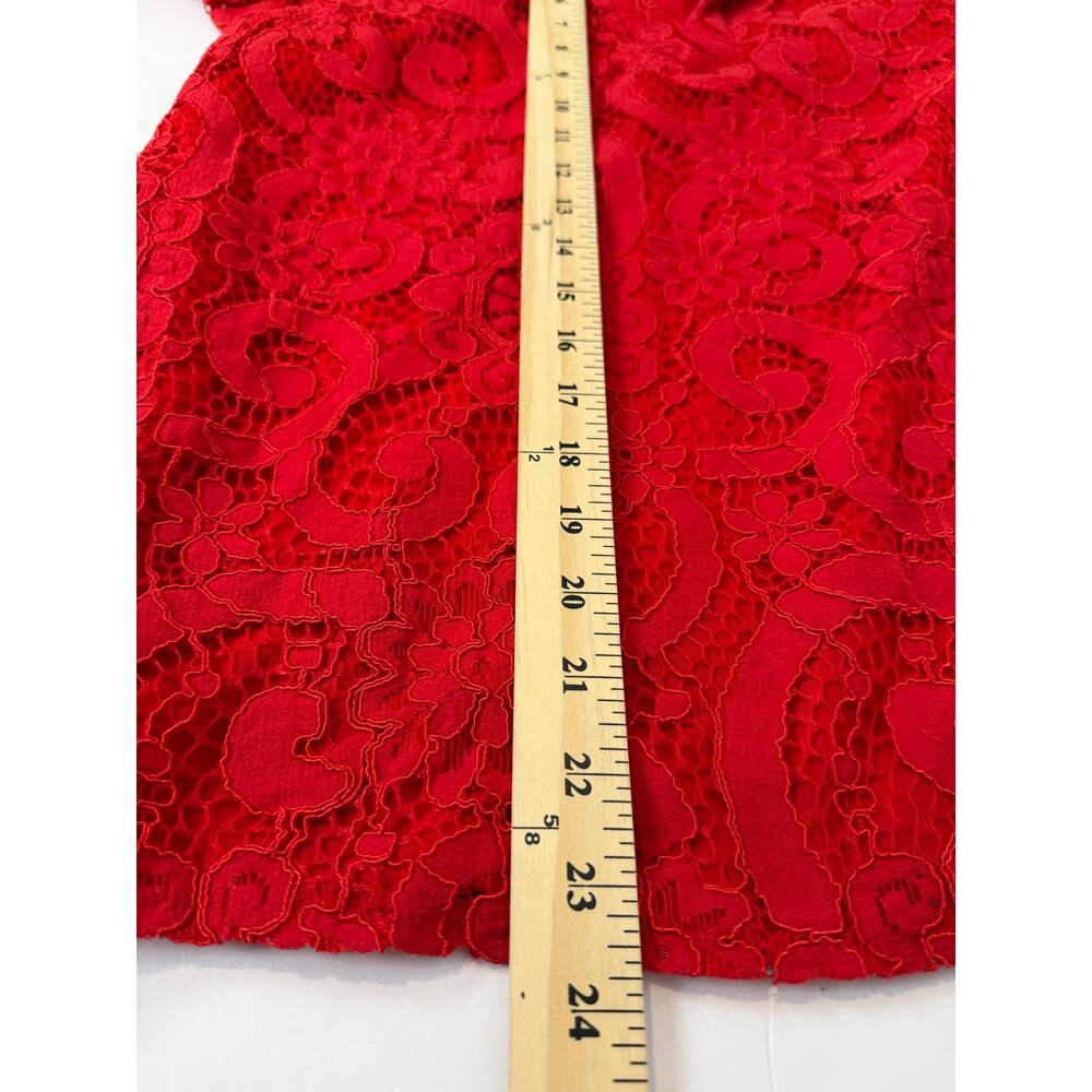 Nanette Lepore Red Lace Flutter Sleeve Top V-Neck Lined Size M - Picture 6 of 7